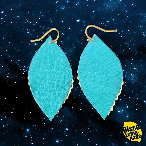 DiscoLemonade Upcycled Turquoise Gold Feather Wing Earrings Lightweight ✨️ Ltd E - Picture 3 of 4